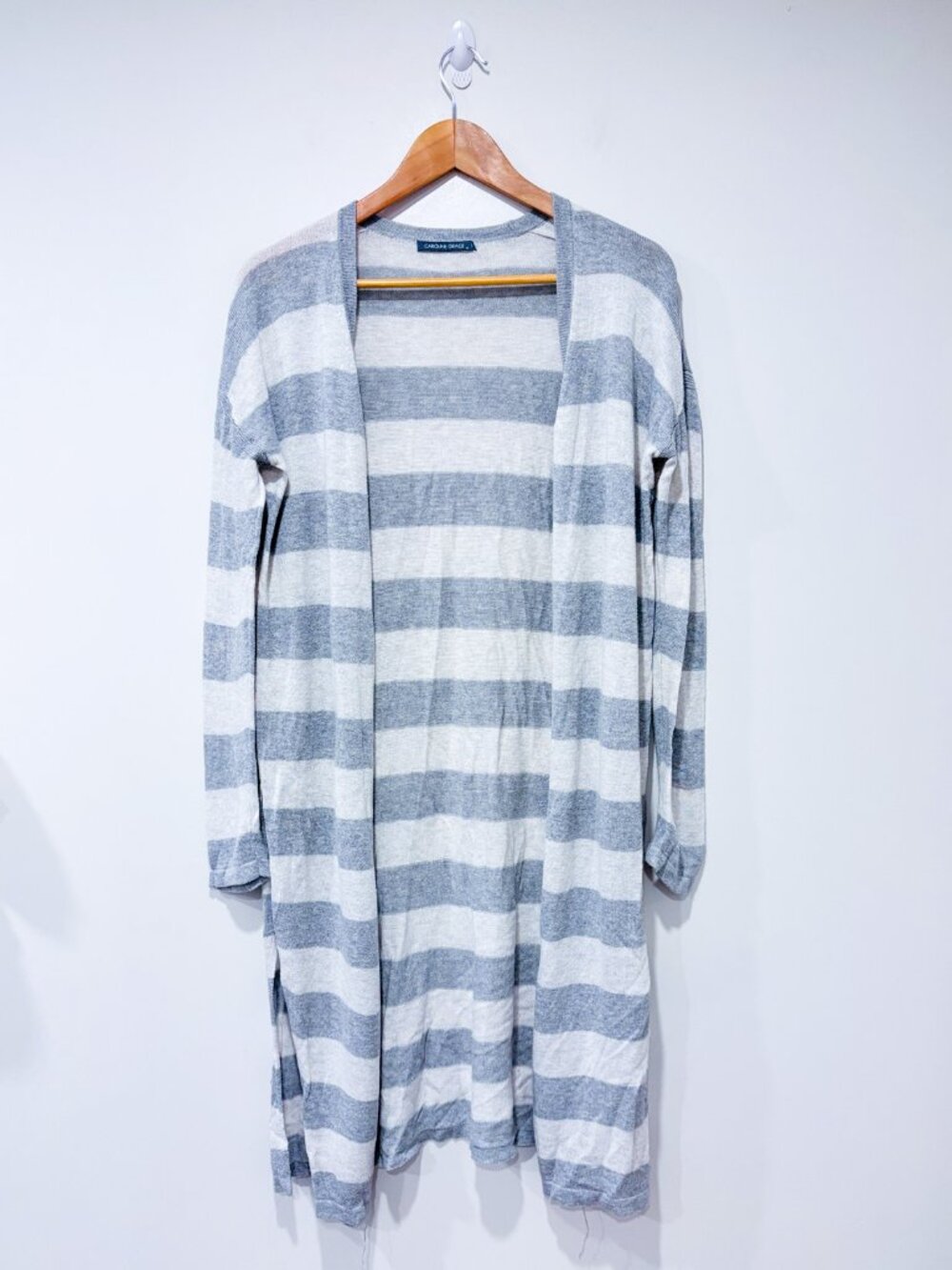 CAROLINE GRACE Grey Stripe Cardigan | Cotton Cashmere Cozy | Medium